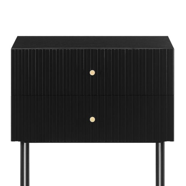 Sarantino Arden Fluted 2-Drawer Bedside Table Night Stand - Black Image 5
