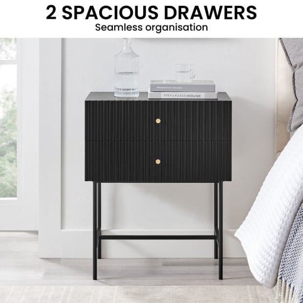 Sarantino Arden Fluted 2-Drawer Bedside Table Night Stand - Black Image 7