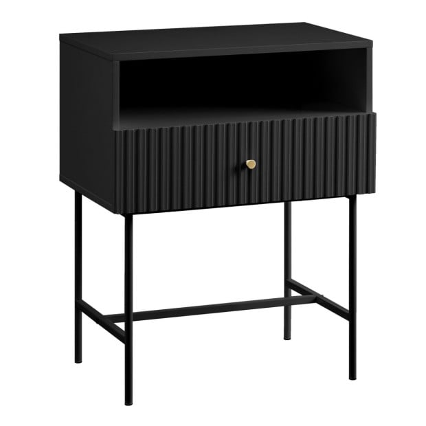 Sarantino Cecil Slender Fluted Bedside Table - Black Image 2