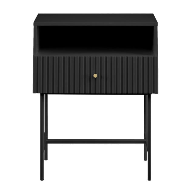 Sarantino Cecil Slender Fluted Bedside Table - Black Image 3