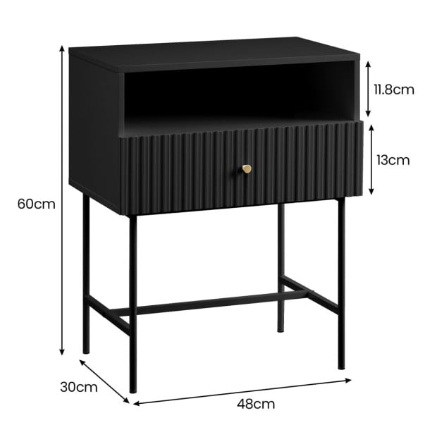 Sarantino Cecil Slender Fluted Bedside Table - Black Image 4