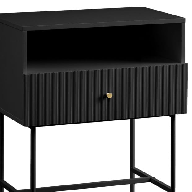 Sarantino Cecil Slender Fluted Bedside Table - Black Image 5