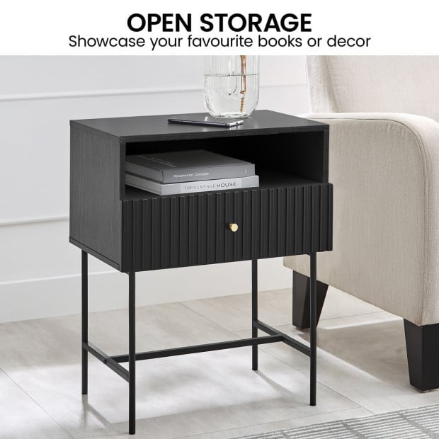 Sarantino Cecil Slender Fluted Bedside Table - Black Image 6