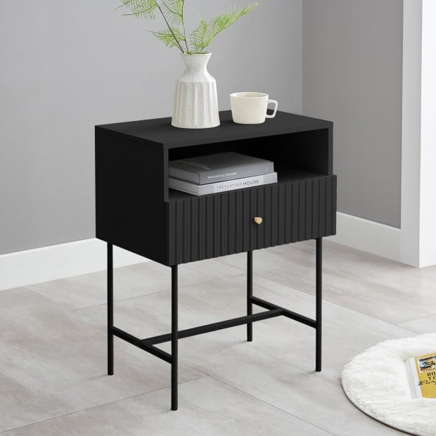 Sarantino Cecil Slender Fluted Bedside Table - Black Image 9