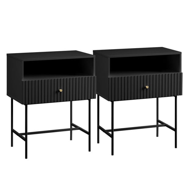 Sarantino Cecil Slender Fluted Bedside Table - Black Image 10