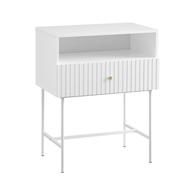 Sarantino Cecil Slender Fluted Bedside Table - White Image 2