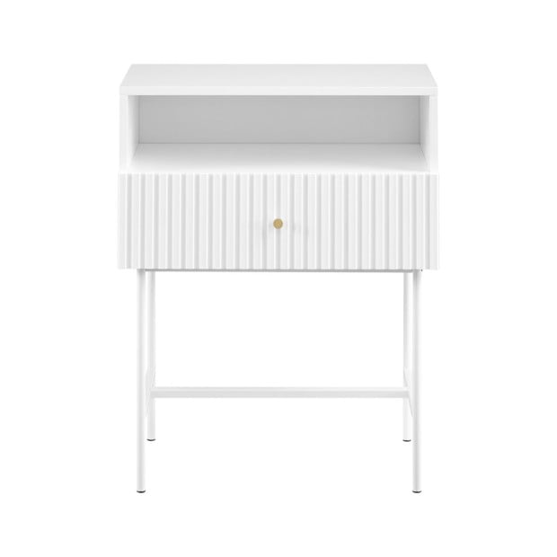Sarantino Cecil Slender Fluted Bedside Table - White Image 3