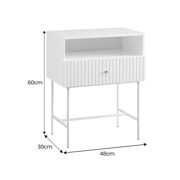 Sarantino Cecil Slender Fluted Bedside Table - White Image 4