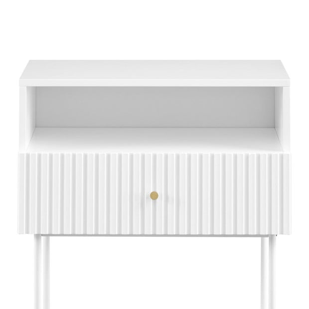 Sarantino Cecil Slender Fluted Bedside Table - White Image 5