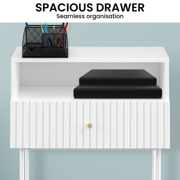 Sarantino Cecil Slender Fluted Bedside Table - White Image 7