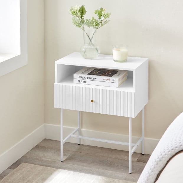 Sarantino Cecil Slender Fluted Bedside Table - White Image 9