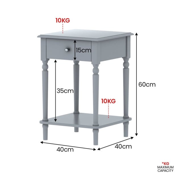 Sarantino Esther Bedside Table with Drawer - Grey Image 4