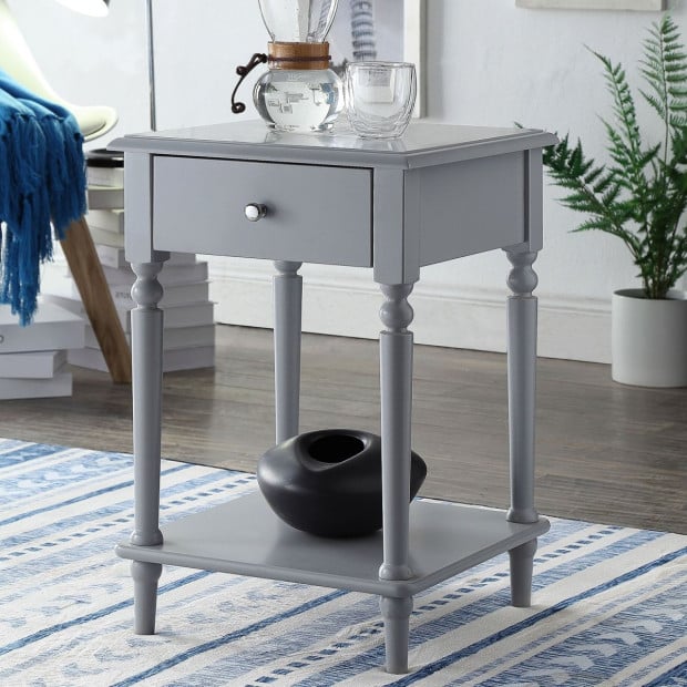 Sarantino Esther Bedside Table with Drawer - Grey Image 9