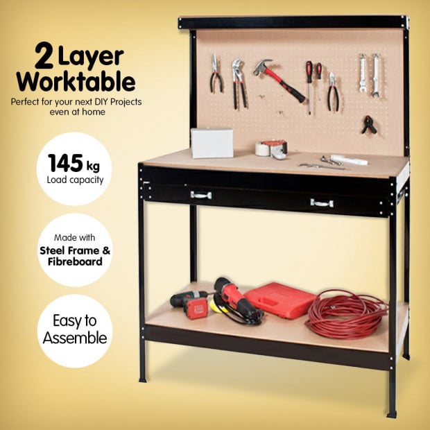2-Layer Work Bench Garage Storage Table Tool Shop Shelf Image 6