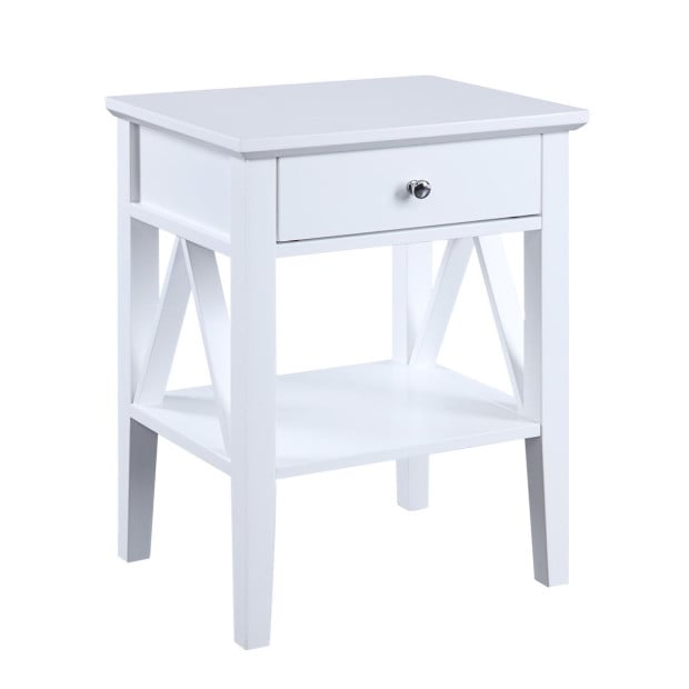 Sarantino Greta Bedside Table with Drawer - White Image 2