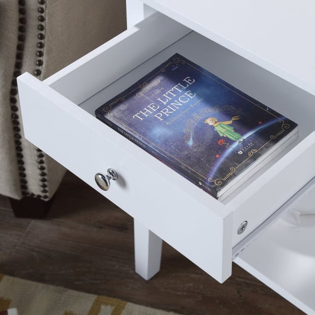 Sarantino Greta Bedside Table with Drawer - White Image 6