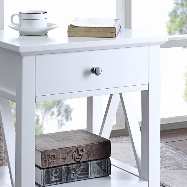 Sarantino Greta Bedside Table with Drawer - White Image 7