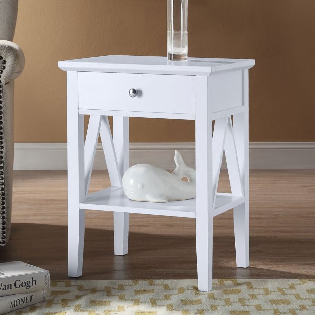 Sarantino Greta Bedside Table with Drawer - White Image 9