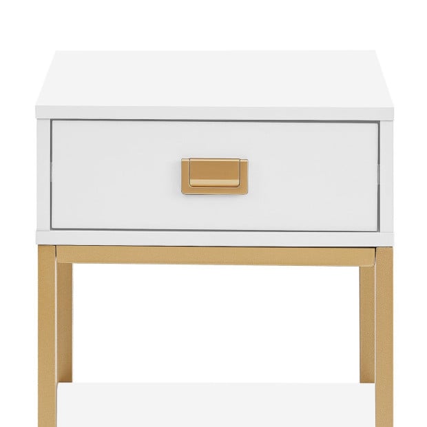 Sarantino Alessia Bedside Table - White/Gold Image 5