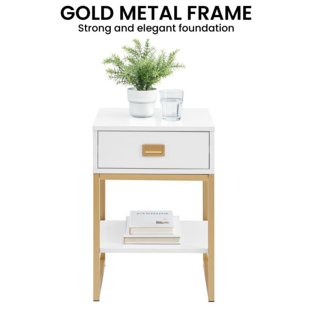 Sarantino Alessia Bedside Table - White/Gold Image 6