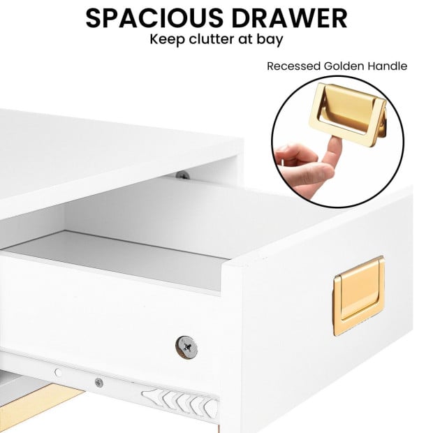 Sarantino Alessia Bedside Table - White/Gold Image 7
