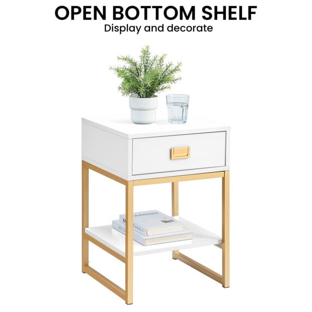 Sarantino Alessia Bedside Table - White/Gold Image 8