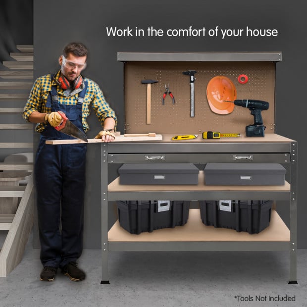 3-Layered Work Bench Garage Storage Table Tool Shop Shelf Silver Image 4