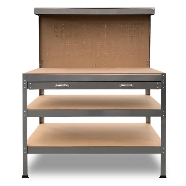 3-Layered Work Bench Garage Storage Table Tool Shop Shelf Silver Image 7