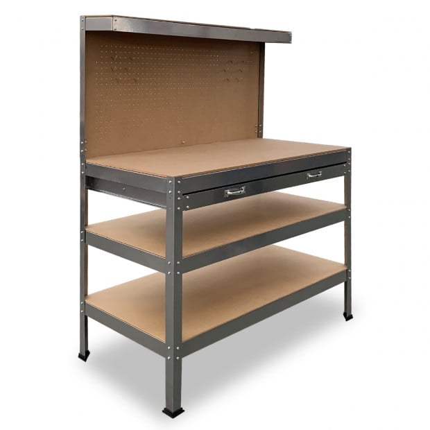 3-Layered Work Bench Garage Storage Table Tool Shop Shelf Silver Image 9
