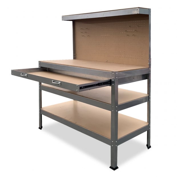 3-Layered Work Bench Garage Storage Table Tool Shop Shelf Silver Image 8