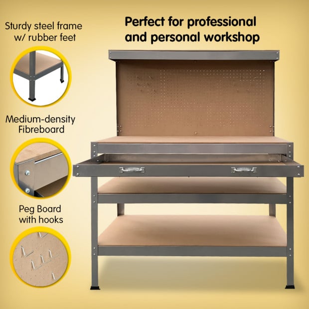 3-Layered Work Bench Garage Storage Table Tool Shop Shelf Silver Image 5