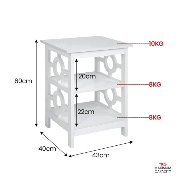 Sarantino Oliver 2-Tier Bedside Table - White Image 4