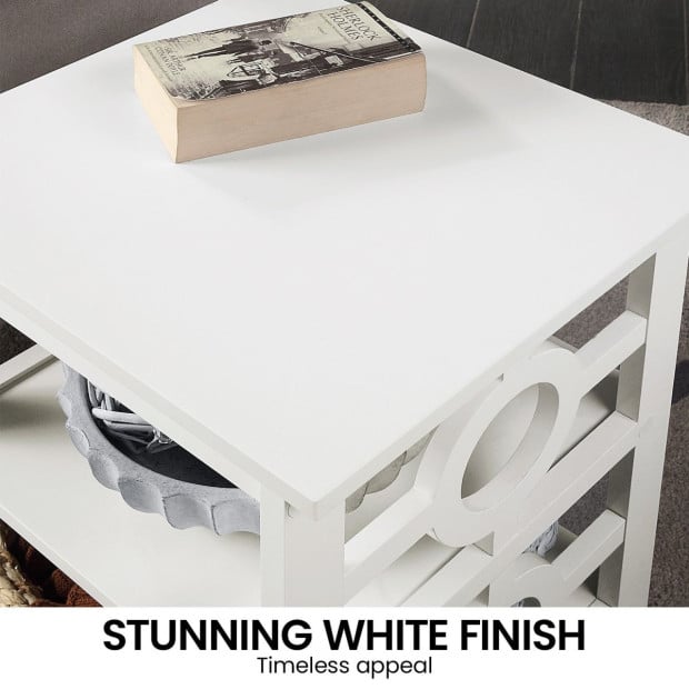 Sarantino Oliver 2-Tier Bedside Table - White Image 8