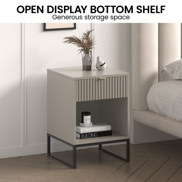 Sarantino Elton Fluted Bedside Table - Grey Image 6