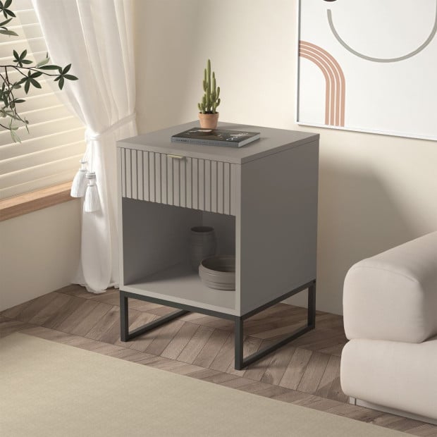 Sarantino Elton Fluted Bedside Table - Grey Image 9