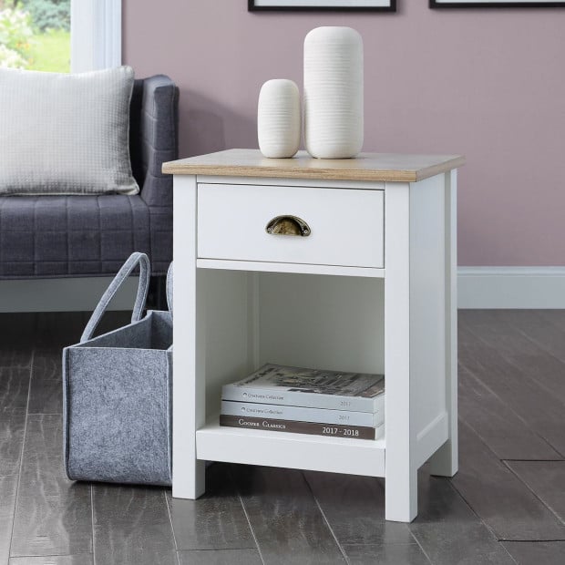 Sarantino Thea Bedside Table - White/Natural Image 9