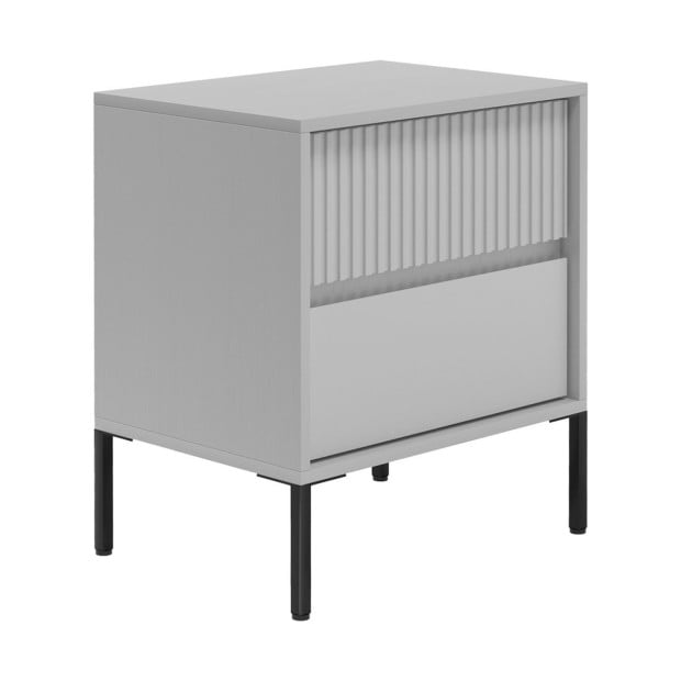 Sarantino Hans Fluted 2-Drawer Bedside Table - Grey Image 2