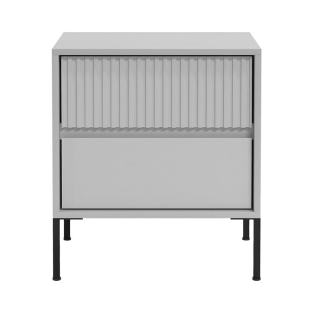 Sarantino Hans Fluted 2-Drawer Bedside Table - Grey Image 3