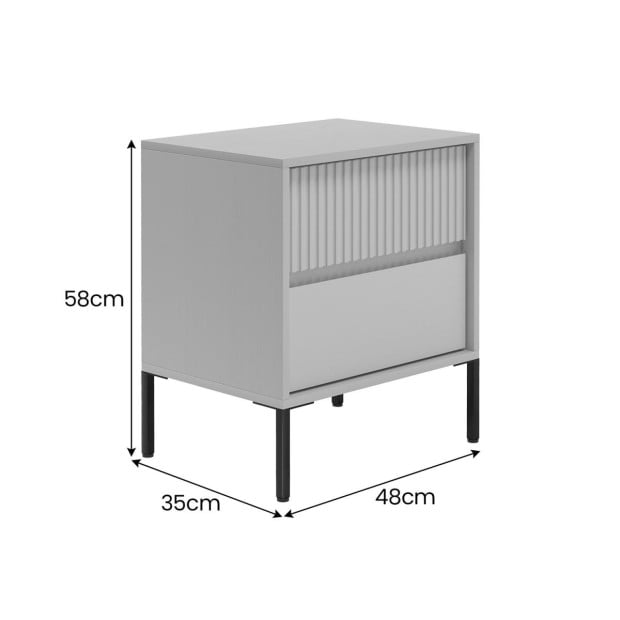 Sarantino Hans Fluted 2-Drawer Bedside Table - Grey Image 4