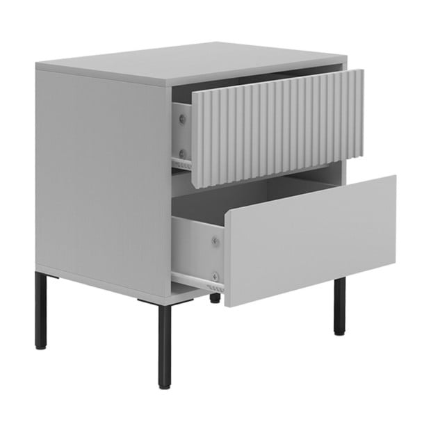 Sarantino Hans Fluted 2-Drawer Bedside Table - Grey Image 5