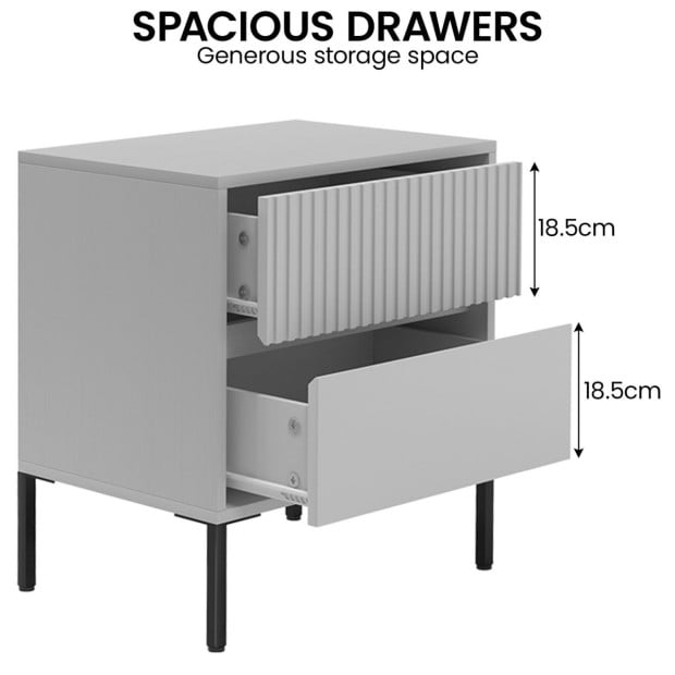 Sarantino Hans Fluted 2-Drawer Bedside Table - Grey Image 6