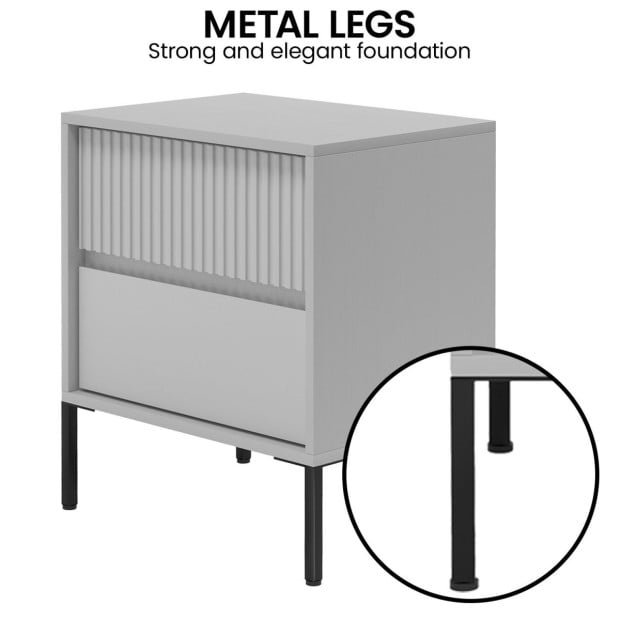 Sarantino Hans Fluted 2-Drawer Bedside Table - Grey Image 8