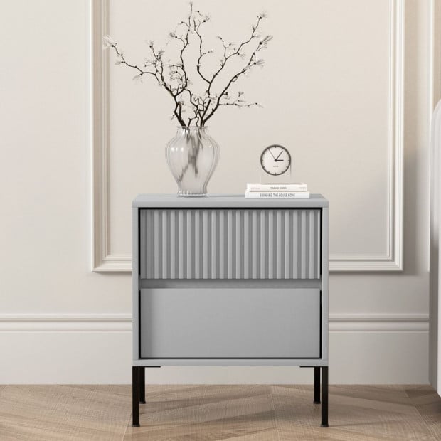 Sarantino Hans Fluted 2-Drawer Bedside Table - Grey Image 9