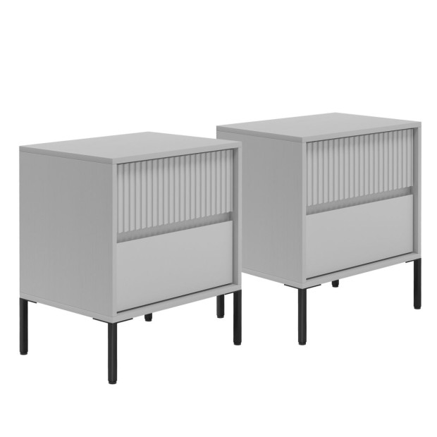 Sarantino Hans Fluted 2-Drawer Bedside Table - Grey Image 10
