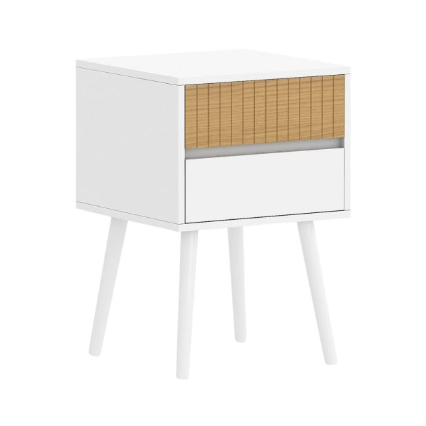 Sarantino Clio Bedside Table Night Stand - White/Natural Image 2