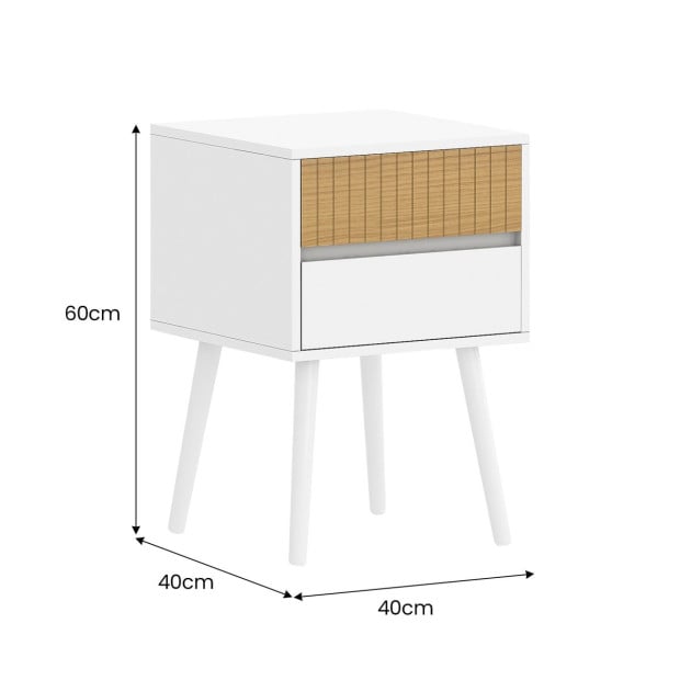Sarantino Clio Bedside Table Night Stand - White/Natural Image 4