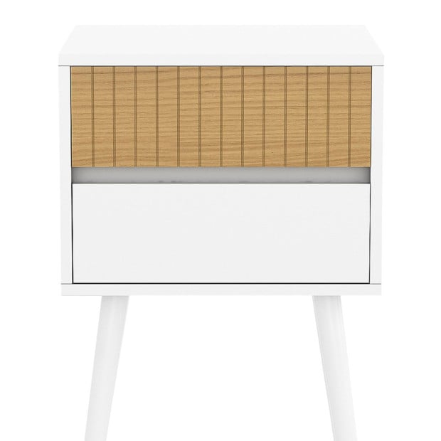 Sarantino Clio Bedside Table Night Stand - White/Natural Image 5