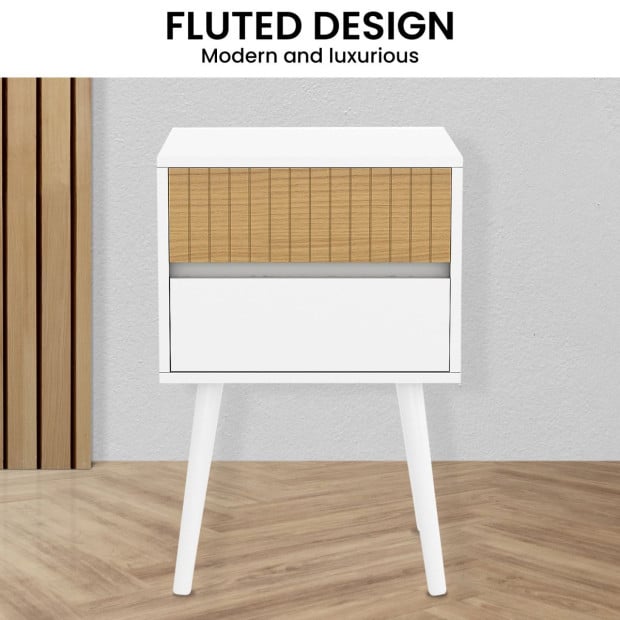 Sarantino Clio Bedside Table Night Stand - White/Natural Image 6