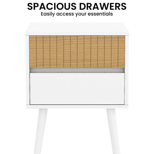Sarantino Clio Bedside Table Night Stand - White/Natural Image 7