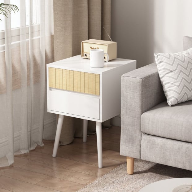 Sarantino Clio Bedside Table Night Stand - White/Natural Image 9